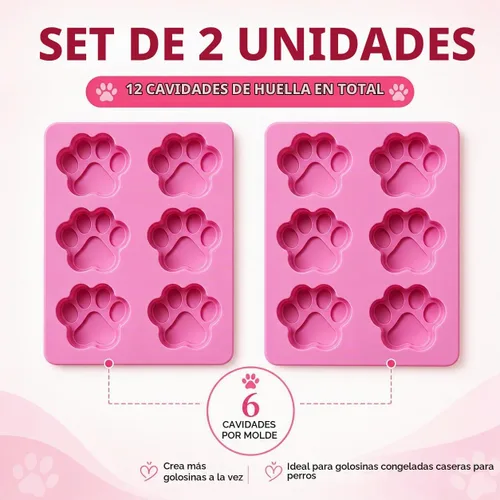 Vista 3 de Juego de dos moldes de silicona con estampado de patas de perro para golosinas caseras para hornear dulces de chocolate, apto para horno microondas