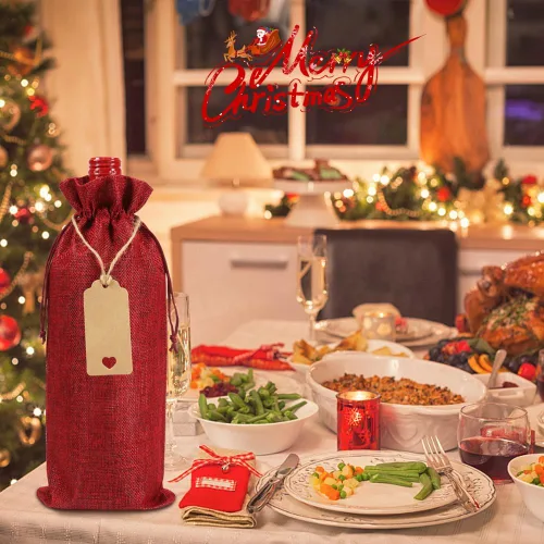 Vista 6 de Shintop 12 bolsas de vino de arpillera, bolsas de regalo reutilizables para botellas de Navidad con cordón para bodas, catas a ciegas, cumpleaños