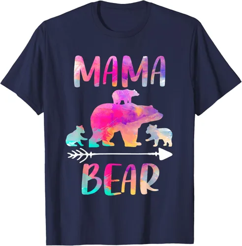 Vista 27 de Bear Matching Family Outfits, Funny Mama Bear Three Cubs T-Shirt Negro