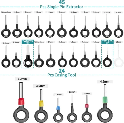 Vista 4 de Kit de herramientas de extracción de terminales, kit extractor de terminales de 140 piezas para automóvil, conector de cable, juego de herramientas