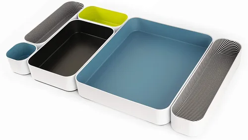 Vista 4 de Organizador de cajones Seattle Three by Three Deep 2" food-safe colorful metal bins; soft non-scratch base; kitchen, vanity, bathroom & office