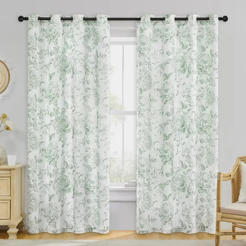 Vista 22 de Beauoop - Cortinas florales 100% blackout, de 84 pulgadas de largo, 2 paneles, para dormitorio, sala de estar, azul marino y blanco