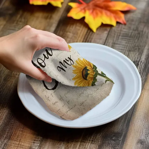 Vista 4 de Toallas de cocina rústicas de girasol, papel de periódico retro marrón rústico de microfibra absorbente para platos de cocina, toalla de baño