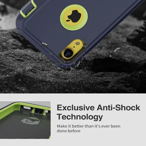 Vista 3 de Funda protectora resistente para iPhone XR, con 3 capas, de goma resistente a prueba de golpes, para iPhone XR de 6.1 pulgadas (azul oscuro/verde)