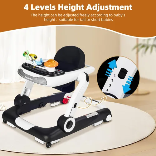 Vista 3 de Andador de bebé 5 en 1 con ruedas, andadores de bebé para niños y niñas de 6 a 18 meses, andador plegable ajustable con saltador, bandeja de Negro