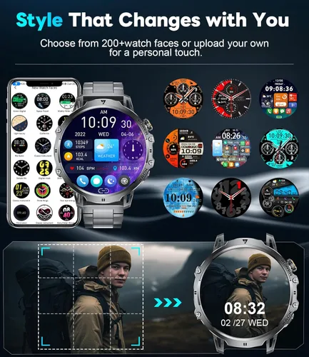 Vista 5 de Relojes inteligentes para hombres con llamadas Bluetooth, pantalla HD de 1.85 pulgadas, resistente rastreador de actividad militar con monitor