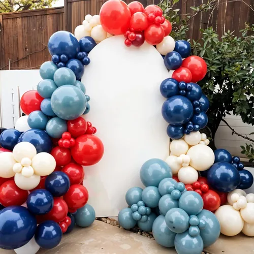 Vista 8 de Paquete de globos de béisbol con temática de béisbol, kit de arco de guirnalda de globos con temática de béisbol y globos de 12 pulgadas, azul