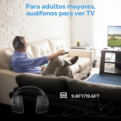 Vista 4 de Auriculares de TV con cable largo para personas mayores con control