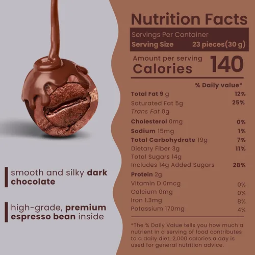 Vista 2 de Granos de café expreso cubiertos de chocolate negro, granos de café tostados gourmet en rico chocolate negro belga para aumentar la energía