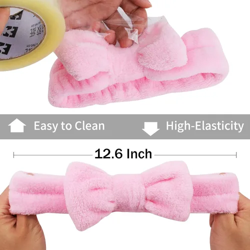 Vista 6 de Ondder Paquete de 8 diademas de maquillaje con lazo, bandas para el cabello cosmético facial esponjosas para mujeres y niñas, ideales para lavar
