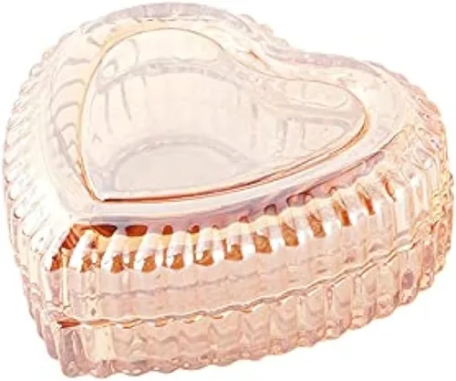 Vista 9 de Gaolinci Caja de almacenamiento de vidrio de cristal en forma de corazón con relieve Caja de joyería Caja de dulces con tapa - Ámbar