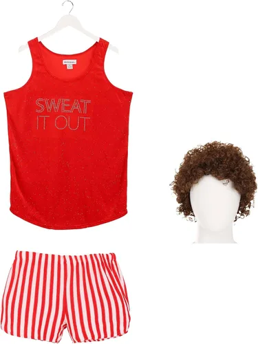 Vista 8 de Richard Simmons - Disfraz para adultos, traje de gurú del fitness, disfraz retro de instructor de entrenamiento para Halloween, cosplay, color rojo