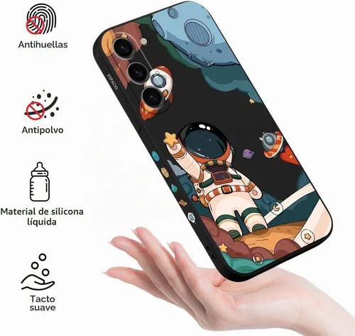 Vista 5 de LEECG Funda para Samsung Galaxy S23 Plus, patrón de astronauta a prueba de golpes, anticaídas, funda protectora para Samsung S23 Plus, negro