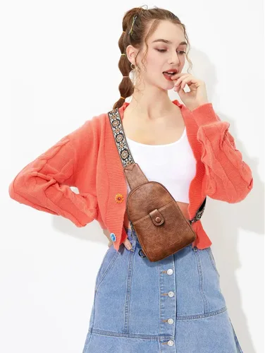 Vista 2 de OPAGE Small Sling Bag for Women, Leather Fanny Pack Crossbody Bag for Women Trendy Chest Bag with Adjustable Strap for Travel