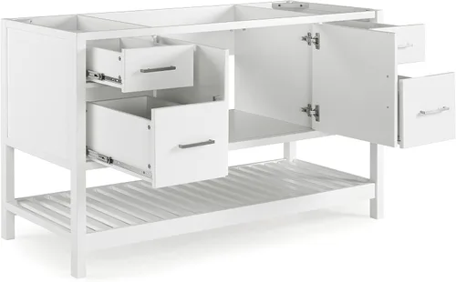 Vista 7 de Harrison - Mueble de tocador de 60 pulgadas de ancho solamente, construcción moderna de madera de pino maciza, herrajes de níquel, cajones de cierre