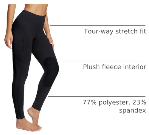 Vista 4 de baleaf Womens Winter Horse Riding Pants Fleece Breeches Leggings Negro