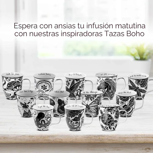 Vista 7 de Karma Gifts - Taza bohemia de 16 onzas, color blanco y negro, diseño de abeja, bonita taza de café y té, tazas de café de cerámica para mujeres