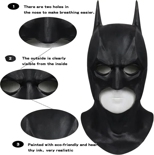 Vista 4 de Hqroidd Máscara de murciélago de superhéroe para hombre, casco de cabeza completa, accesorios para disfraz de Halloween, accesorio para la cabeza