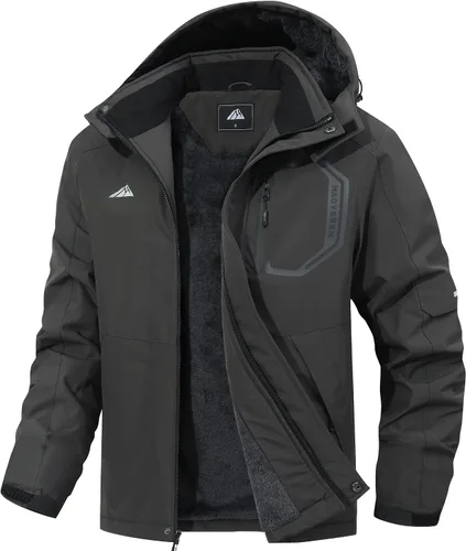 Vista 9 de Chaqueta de esquí para hombre con capucha, chaqueta impermeable de snowboard con forro de polar, chaqueta de invierno con múltiples bolsillos