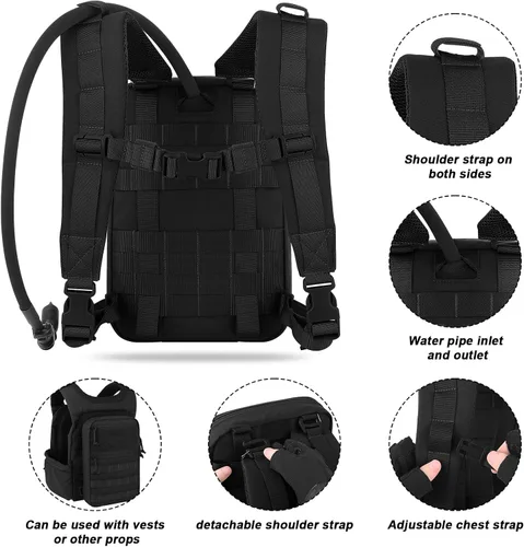 Vista 4 de Tactical Molle Hydration Pack for 1.5L - Lightweight Water Reservoir Bag for Molle Vest Backpack, for Hiking, Hunting BK