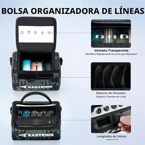 Vista 2 de KastKing BaitSpace Bolsa de gestión de línea, bolsa de almacenamiento de línea de pesca con nailon resistente al agua, ventana transparente, divisor