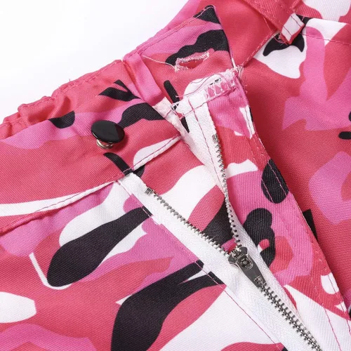 Vista 5 de Nituyy Pantalones cargo de camuflaje para mujer, pantalones de camuflaje de cintura alta ajustados, pantalones casuales con cremallera y bolsillo