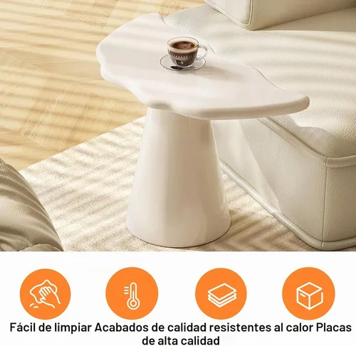 Vista 4 de Mesa auxiliar en forma de nube, mesa de cóctel moderna para sala de estar de espacio pequeño, mesa auxiliar con base de pedestal cónica, altura