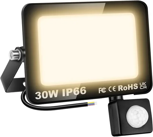 Vista 21 de Willpower Reflector LED con sensor de movimiento, luces de seguridad para exteriores de 10 W, 1000 lúmenes, lámpara exterior de 4000 K, luz blanca