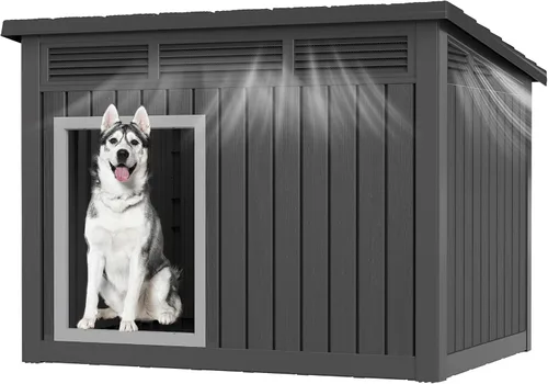 Vista 2 de Fancyango Casa grande para perros para interiores y exteriores, resistente a la intemperie y techo extraíble, se adapta a perros pequeños a grandes