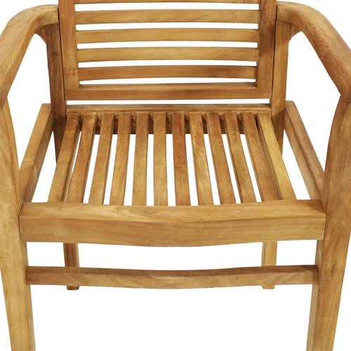 Vista 9 de Sunnydaze Silla de comedor de teca maciza para exteriores, silla de patio con listones de madera duradera con brazos para patio trasero, terraza