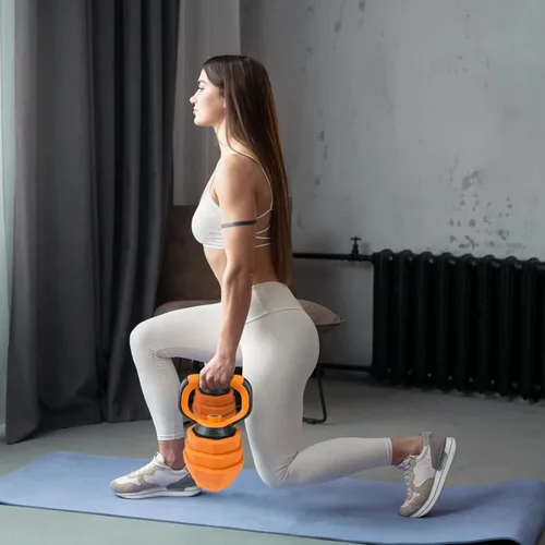 Vista 7 de Juego de mancuernas ajustables, pesas ajustables 4 en 1 para gimnasio en casa, 4 modos de cambio, naranja y negro