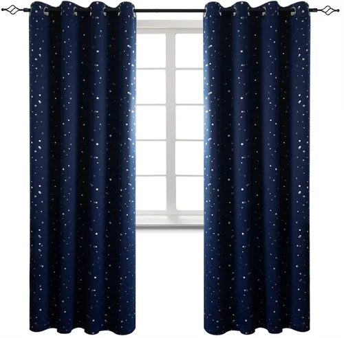 Vista 26 de BGment Cortinas opacas para dormitorio infantil, con aislamiento térmico, con ojales, estampado de estrellas plateadas, cortinas para oscurecer