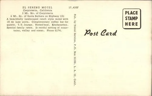 Vista 2 de El Sereno Motel Carpinteria, California CA Original Antique Postcard