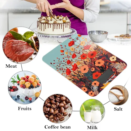 Vista 4 de Autumn Poppy Flowers01 Báscula de alimentos para cocina, báscula digital de alimentos, onzas y gramos, para hornear, cocinar, paneles de vidrio