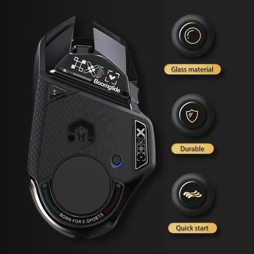 Vista 2 de Patines de ratón de vidrio para Logitech G 502 Lightspeed inalámbricos, más rápidos y suaves (impresión negra)