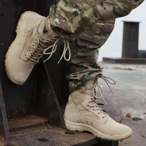Vista 9 de FREE SOLDIER Botas tácticas para hombre de 8 pulgadas, ligeras, botas de combate duraderas, botas de trabajo militares de gamuza duradera, botas