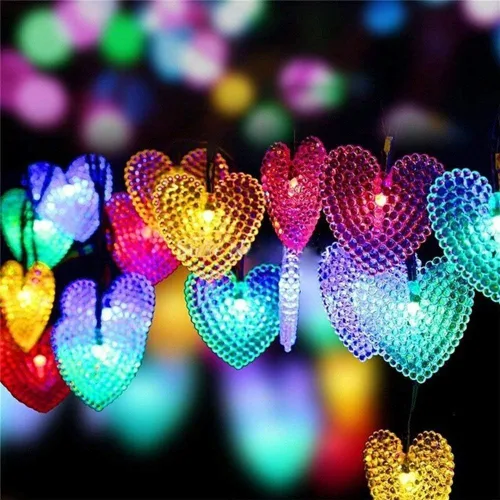Vista 18 de Guirnalda de luces solares de corazón, impermeable, 20 pies, 30 LED, en forma de corazón, 8 modos, estrellada, boda, fiesta, ambiente, iluminación