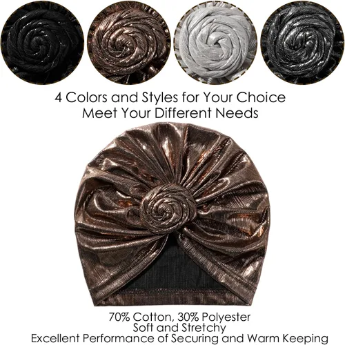 Vista 5 de Artilady - Gorras turbante elásticas para mujeres - Pañuelos africanos de nudo suaves, gorro preatado, envoltura de cabello preatada para mujeres