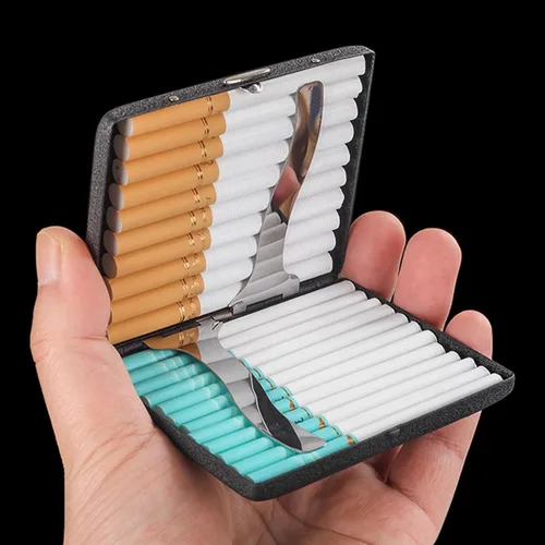 Vista 2 de Cigarette Case for 20 Regular Size Cigarettes, Metal Cigarette Box, 2 Pack, Cigarette Case for Men Women,One Size,Black