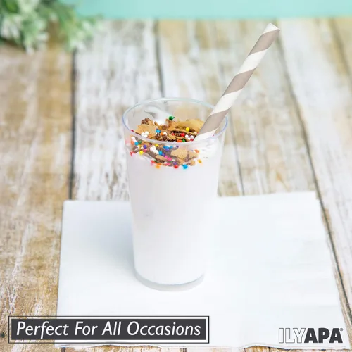 Vista 3 de Ilyapa - Mini tazas de postre de plástico con cucharas, 3 onzas, redondas, transparentes, 50 unidades Para postres de chocolate, aperitivos