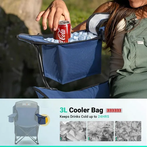Vista 3 de Overmont - Silla de camping con toldo de 330 libras, silla de playa plegable resistente con bolsa enfriadora de 3 L, soporte de respaldo alto