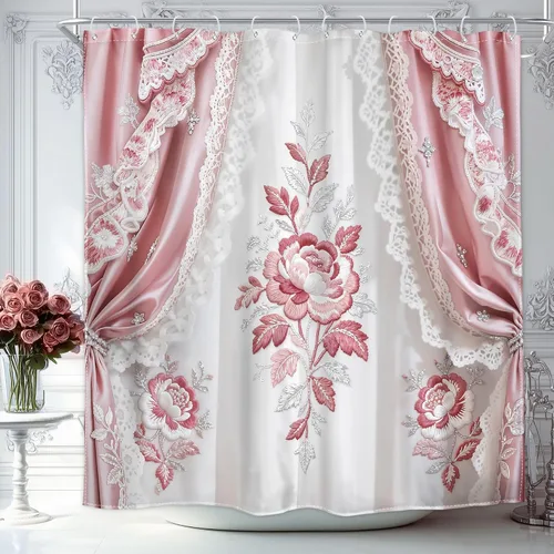 Vista 13 de Cortina de ducha floral roja para baño, 60 pulgadas de ancho x 72 pulgadas de largo, flor de cerezo, ciruela, estética asiática, japonesa, acuarela