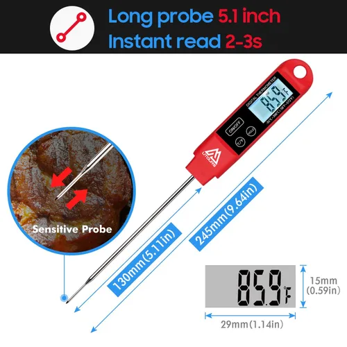 Vista 5 de Termómetro digital de cocina de alimentos, 304 (18/10), termómetro de acero inoxidable de lectura instantánea para carne, para barbacoa, parrilla