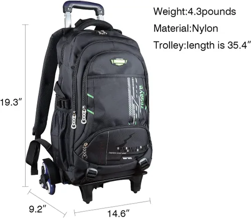 Vista 5 de VILINKOU Mochila con ruedas para niños y niñas, Verde, Equipaje, mochila, bolso
