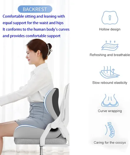 Vista 4 de Cojín de asiento en forma de L para estar sentado durante mucho tiempo, espuma viscoelástica, soporte ergonómico de respaldo para dolor de espalda