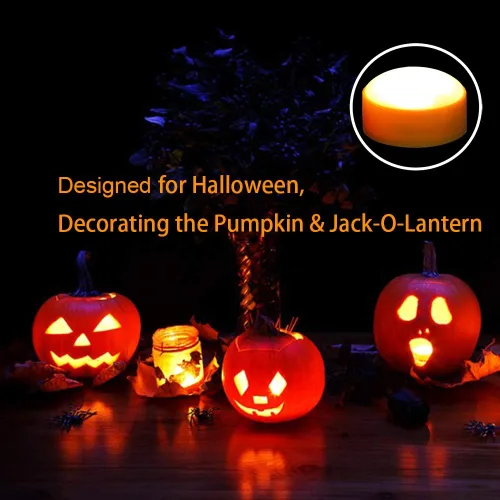 Vista 4 de iZAN Luces LED de calabaza a pilas con control remoto y temporizador, velas parpadeantes brillantes sin llama para decoración del hogar, fiesta