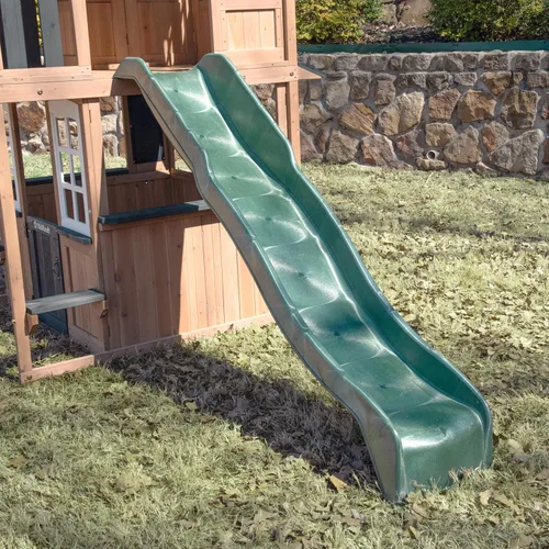 Vista 10 de KidKraft Cliffbrook - Casa de juegos de madera para exteriores de dos pisos con tobogán
