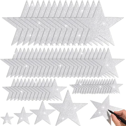 Vista 8 de 180 piezas de papel de recorte de estrella con purpurina dorada de cinco estrellas, decoraciones de confeti de estrellas doradas para tablón