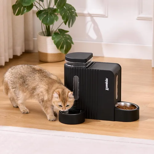 Vista 7 de ZOMISIA Alimentador de gravedad para gatos y dispensador de agua con cuencos de acero inoxidable 304, alimentador automático 2 en 1 para gatos