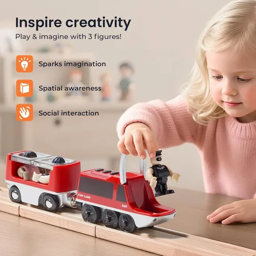 Vista 2 de Tiny Land Tren de locomotora de acción a baterías, potente juego de tren bala compatible con las principales pistas de marcas, juguetes de pista a
